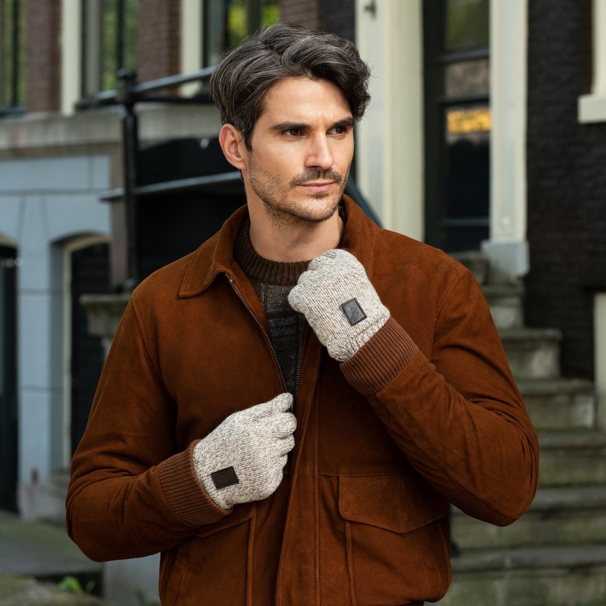 Light Grey Winter Gloves | Knitted Shetland Wool with Fleece Lining 7