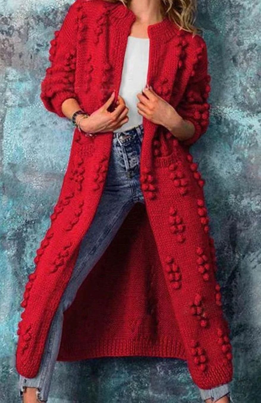 Olivia | Women's Long Open-Front Pom-Pom Knitted Cardigan 7