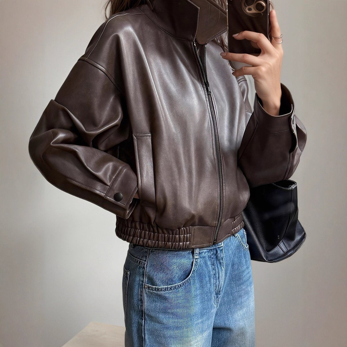 Victoria | Women's Faux Leather Bomber Jacket Zip-Up 1