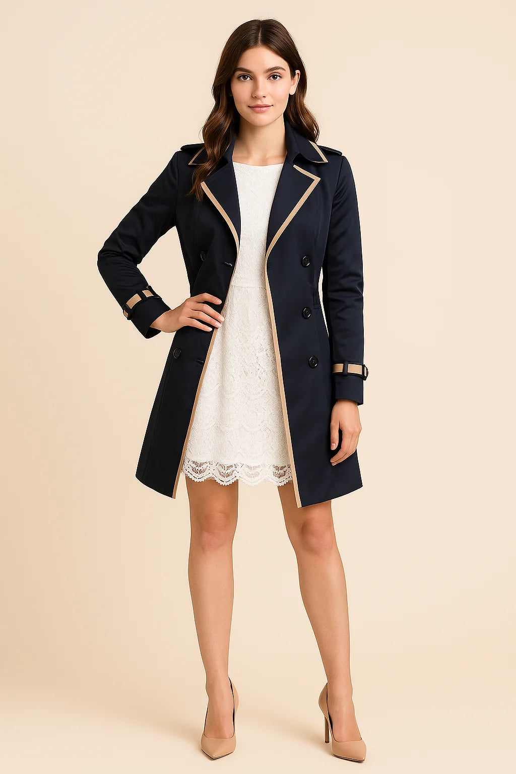 Women's Double-Breasted Trench Coat | Chic Modern Coat 1