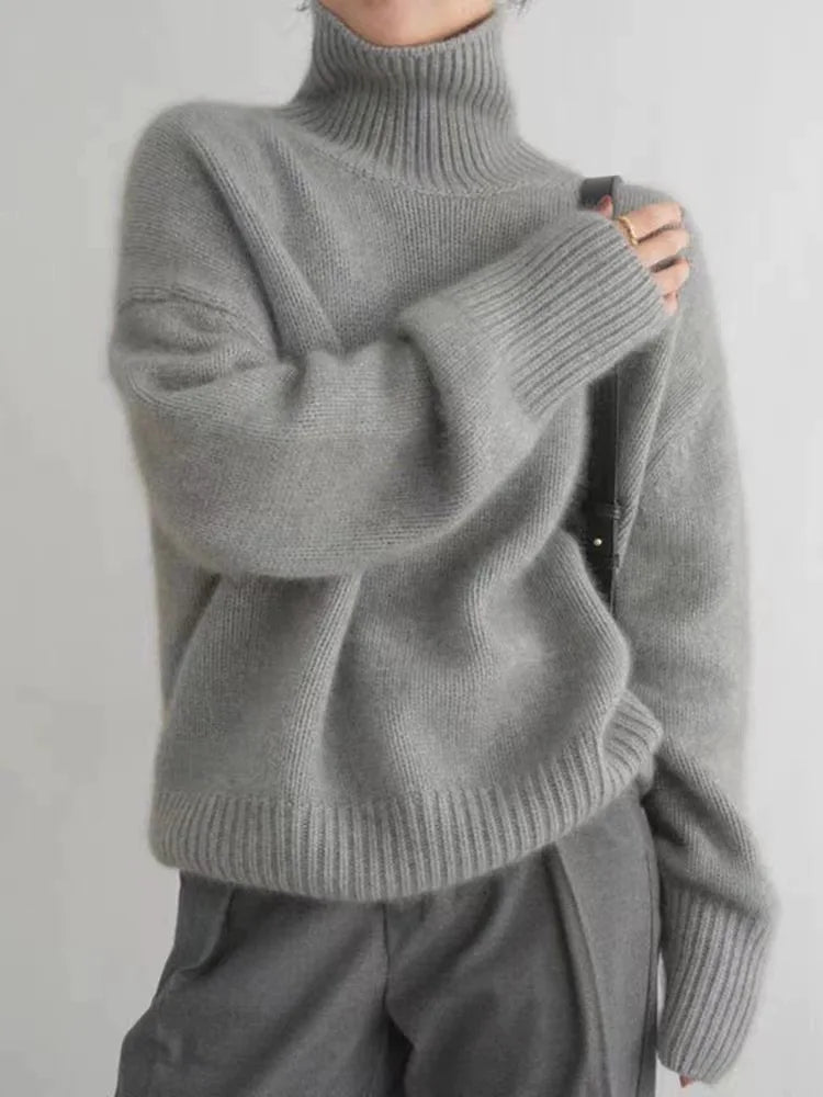 Black Cashmere Sweater | Women's Turtleneck Knit Pullover 2