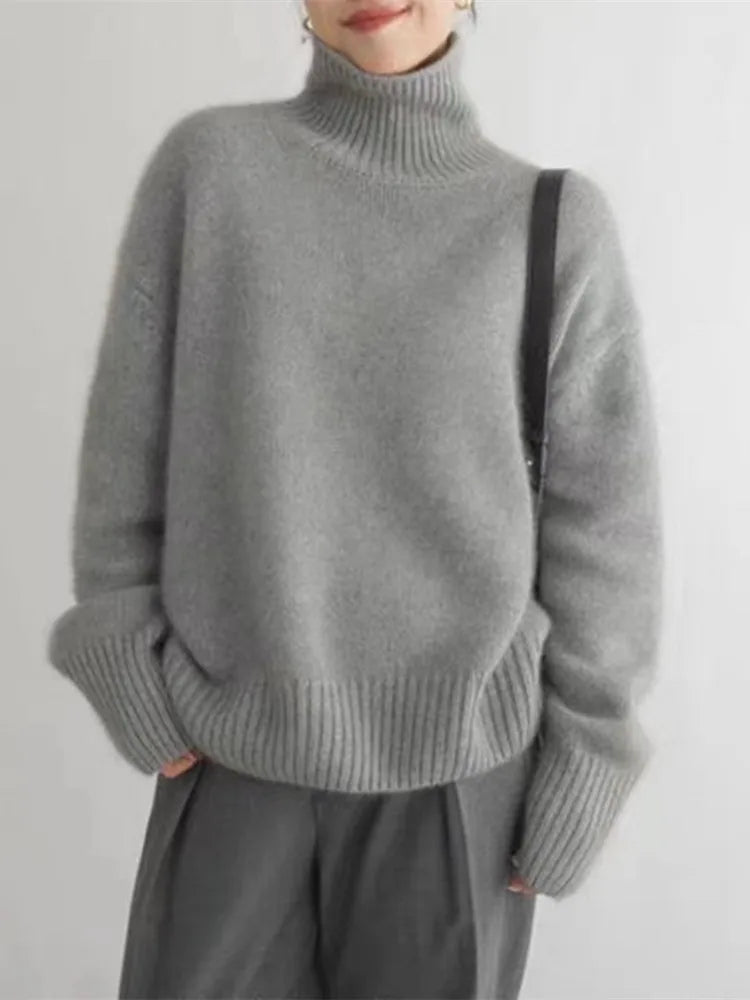 Black Cashmere Sweater | Women's Turtleneck Knit Pullover 3