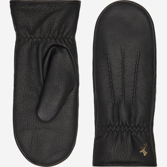 Black Goat Leather Mittens | Touchscreen Faux Fur Lined 0