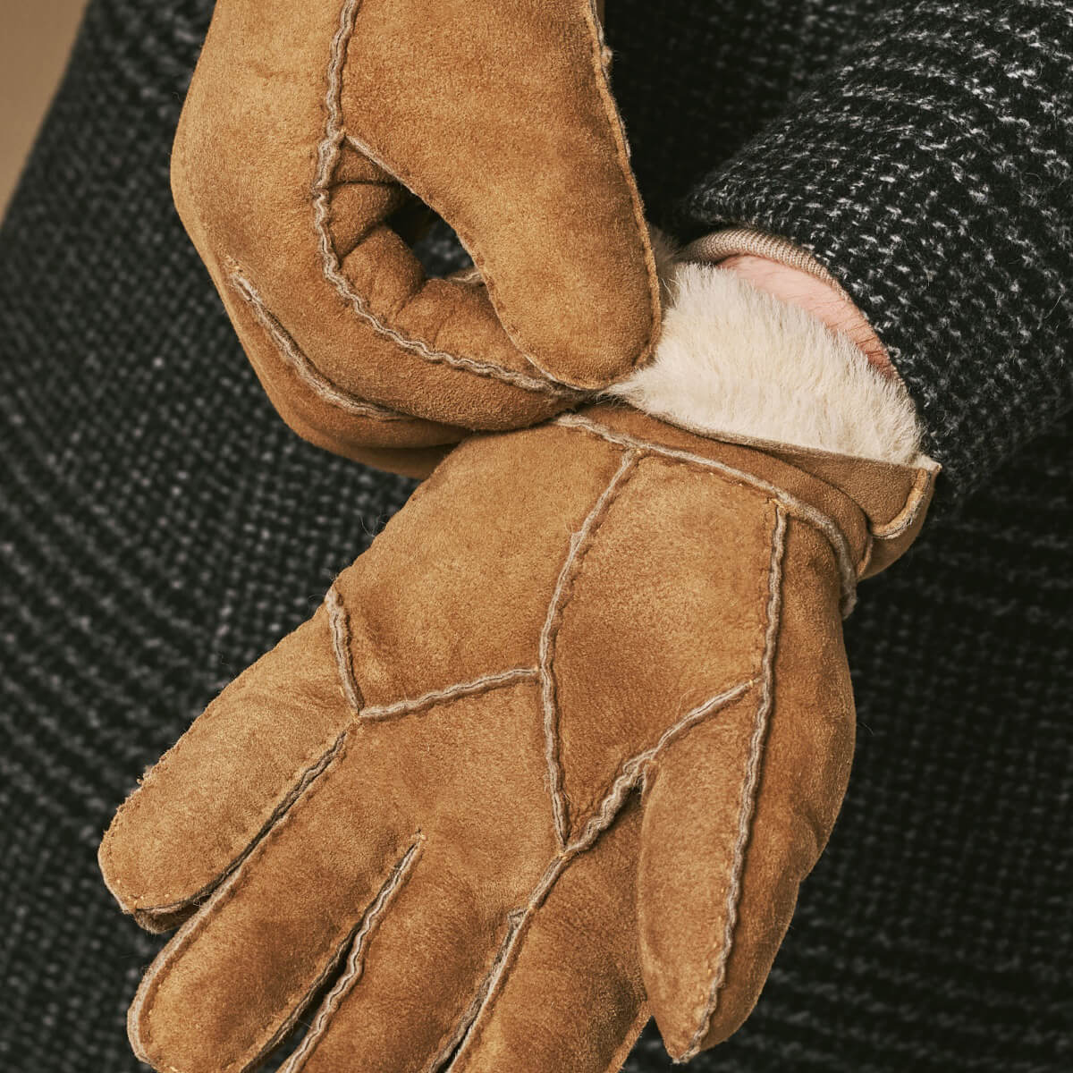 Camel Sheepskin Gloves | Men's Winter Gloves with Fur Lining 0