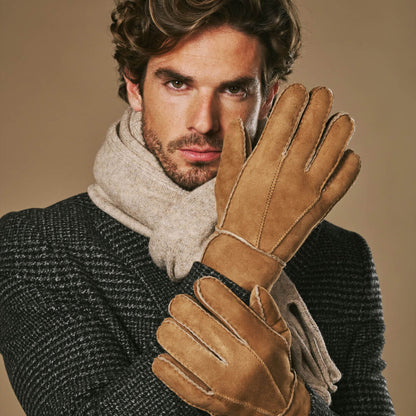 Camel Sheepskin Gloves | Men's Winter Gloves with Fur Lining 2