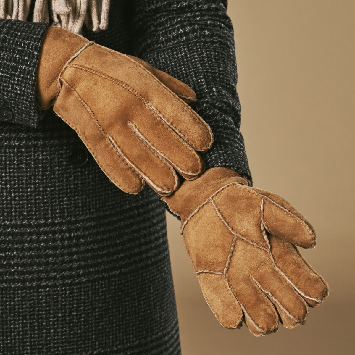 Camel Sheepskin Gloves | Men's Winter Gloves with Fur Lining 6