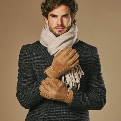 Camel Sheepskin Gloves | Men's Winter Gloves with Fur Lining 7
