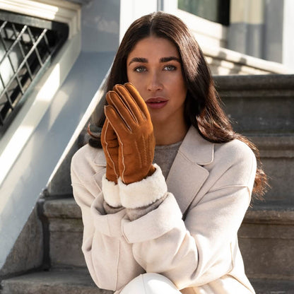 Camel Suede Leather Gloves | Women's Winter Waterproof Gloves 1