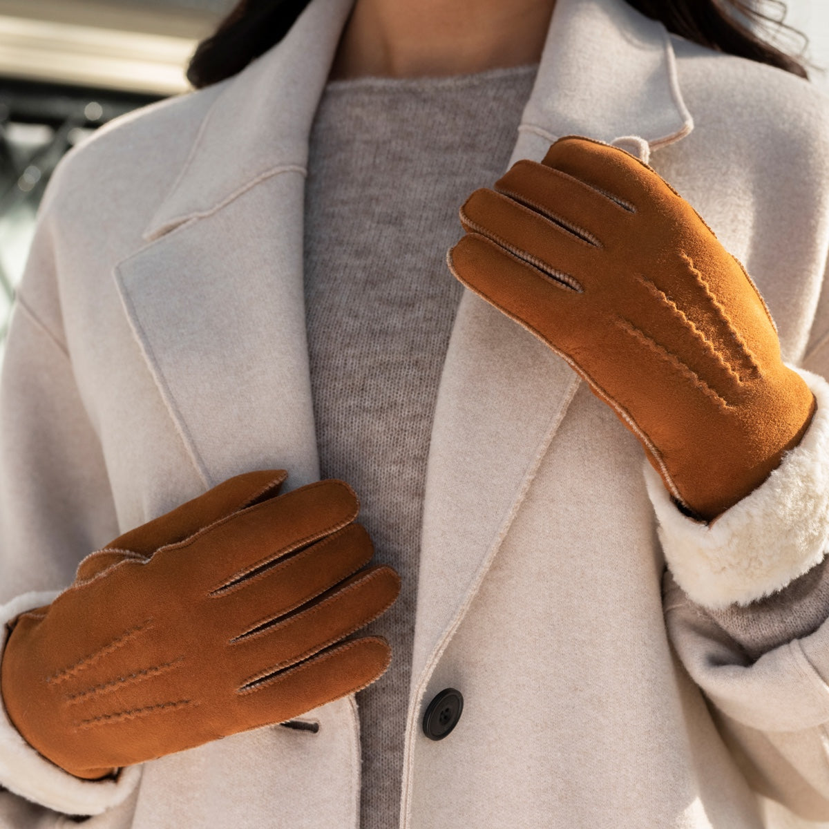 Camel Suede Leather Gloves | Women's Winter Waterproof Gloves 6