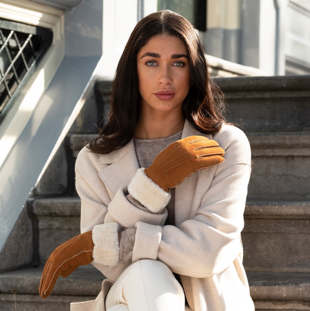 Camel Suede Leather Gloves | Women's Winter Waterproof Gloves 7