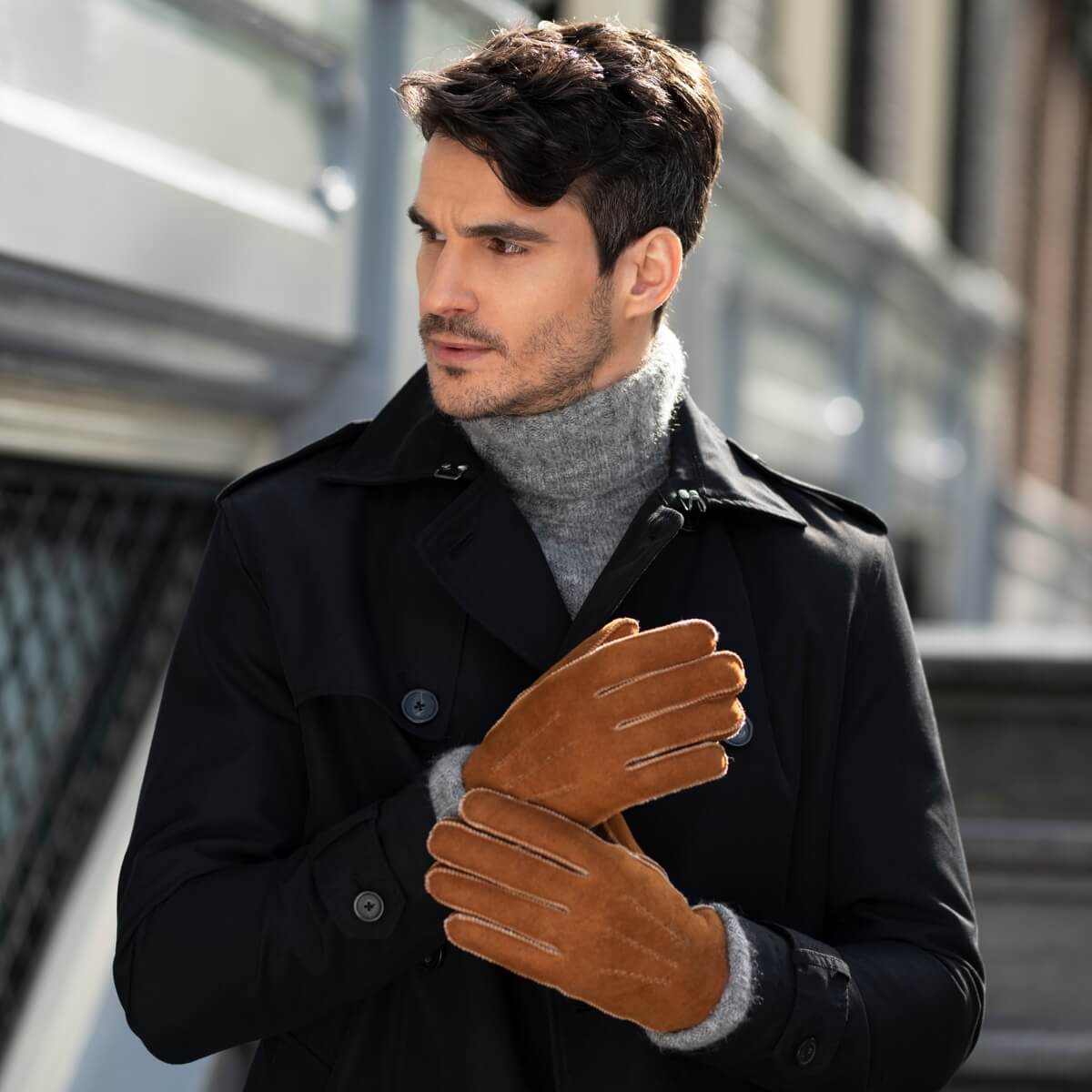 Camel Suede Leather Gloves | Waterproof Winter Gloves for Men 1