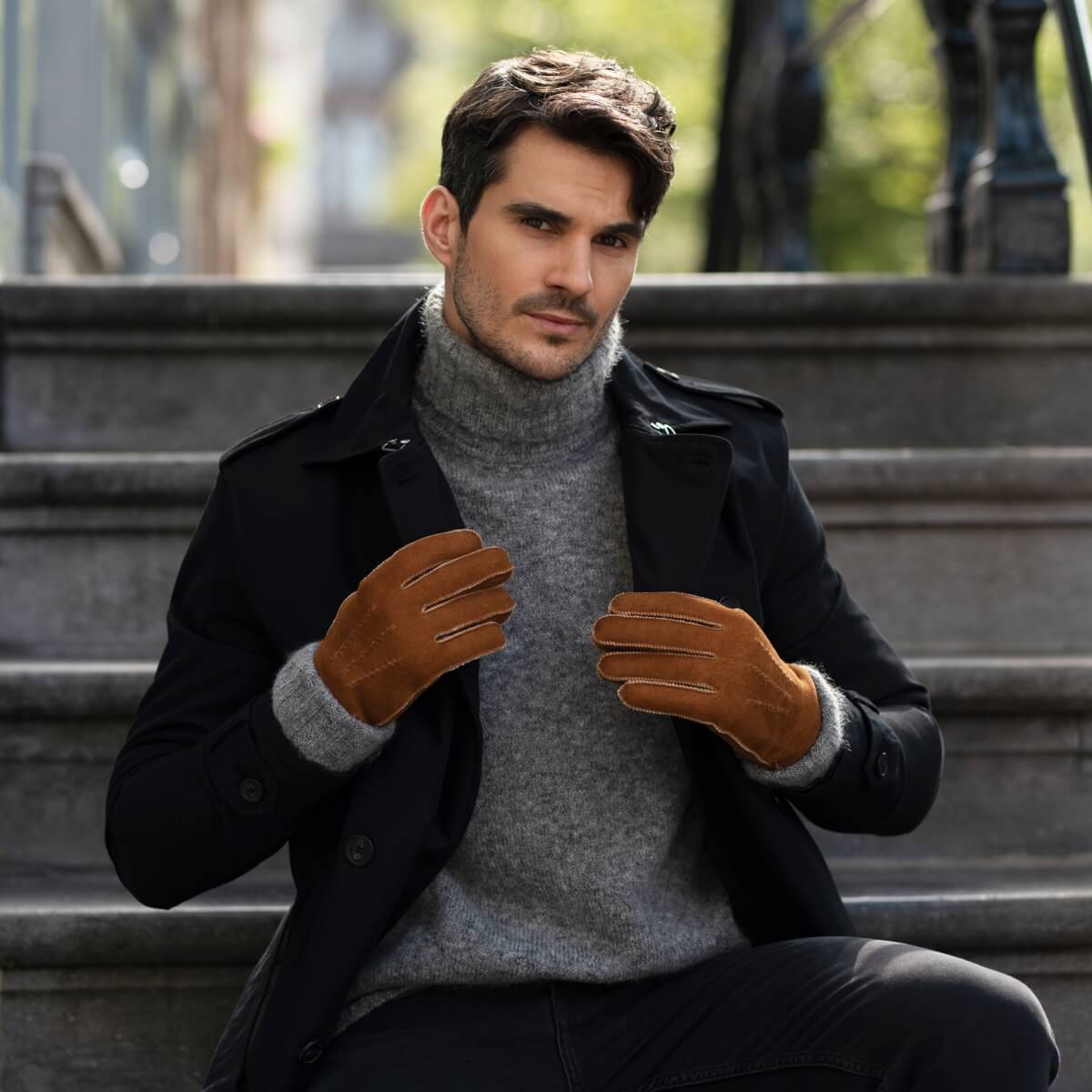Camel Suede Leather Gloves | Waterproof Winter Gloves for Men 5