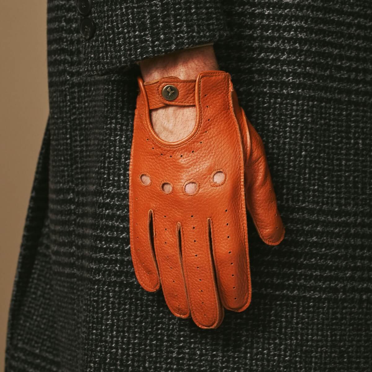 Cognac Leather Driving Gloves Men | Premium American Deerskin 1