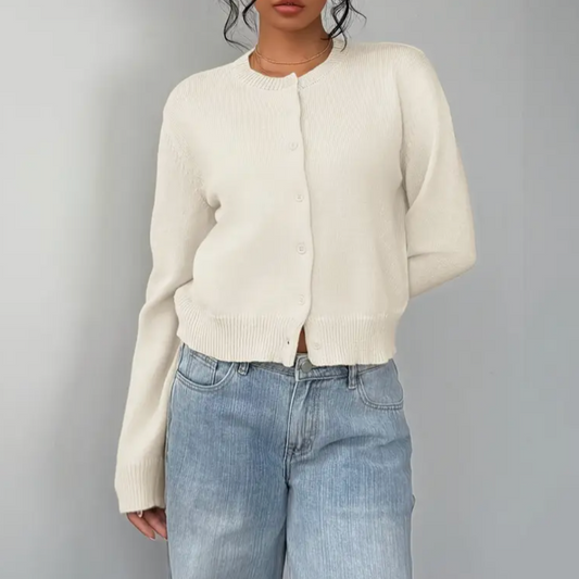 Cropped Button-Front Cardigan | Women's Round-Neck Knit Top 0