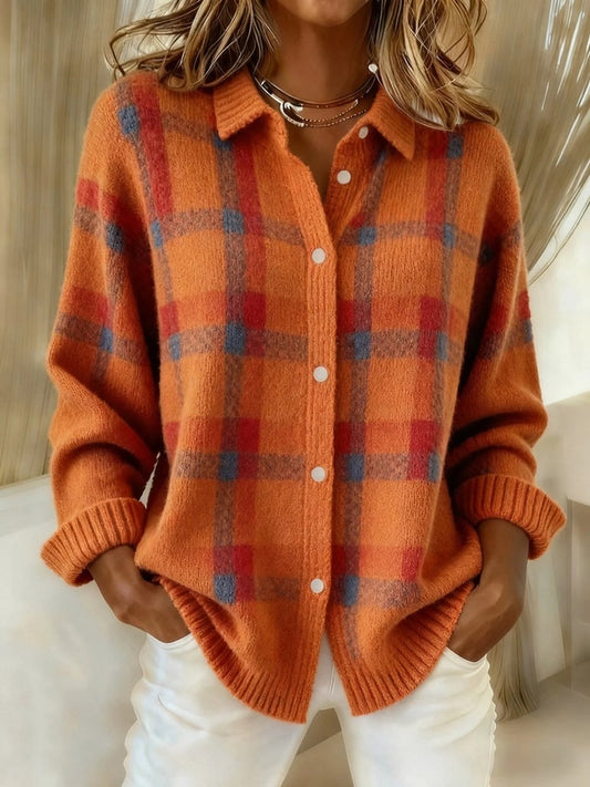Evelyn | Women's Oversized Plaid Knit Button-Up Jacket 0
