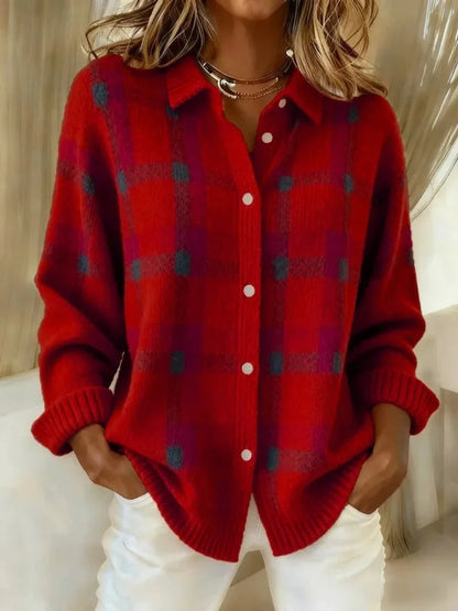 Evelyn | Women's Oversized Plaid Knit Button-Up Jacket 1