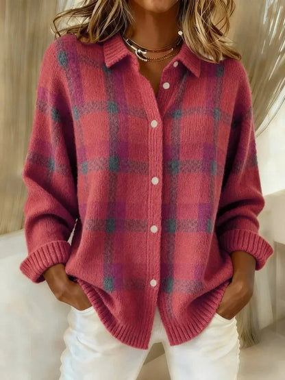 Evelyn | Women's Oversized Plaid Knit Button-Up Jacket 2