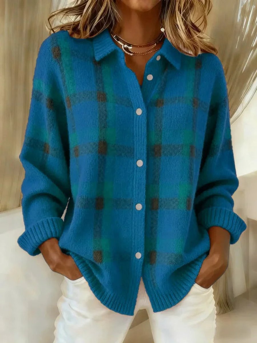 Evelyn | Women's Oversized Plaid Knit Button-Up Jacket 3
