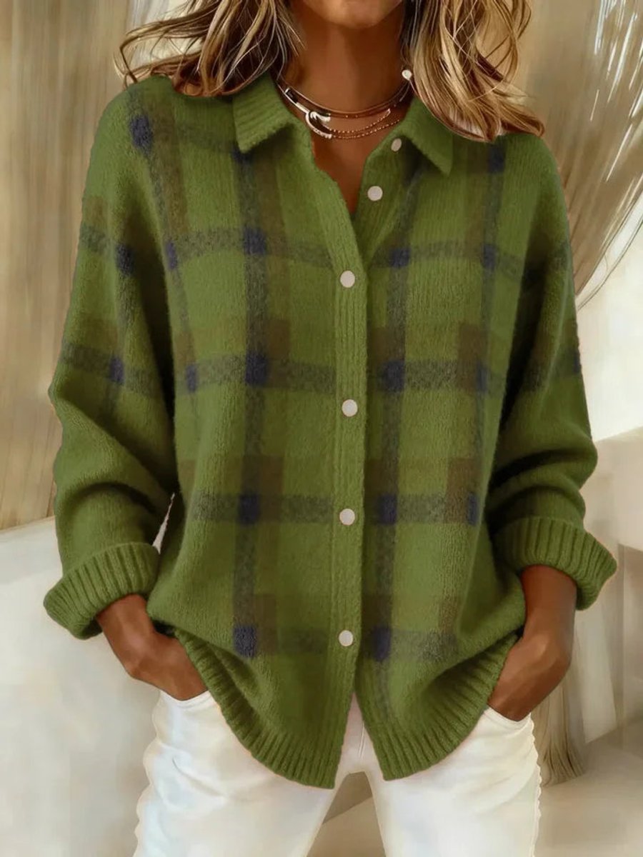 Evelyn | Women's Oversized Plaid Knit Button-Up Jacket 6
