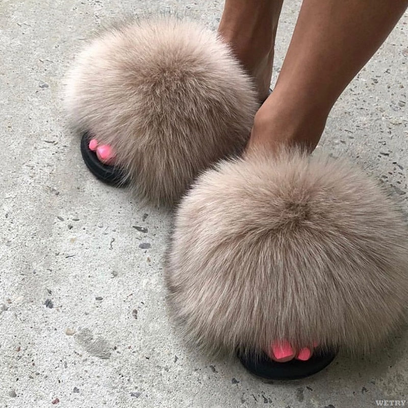 Fluffy Faux Fur Slippers | Women's Open Toe Slide Comfort 0