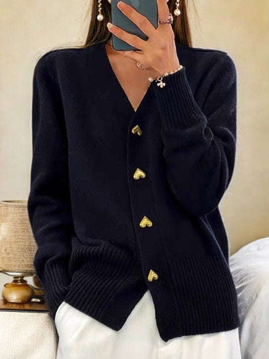 Heart-Button V-Neck Cardigan | Women’s Soft Knit Sweater 0