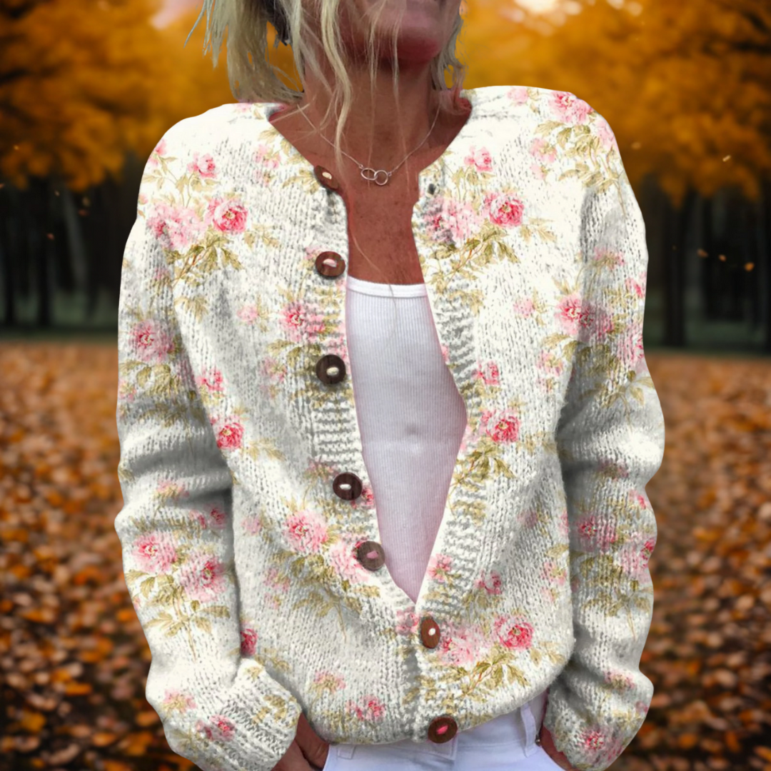 Jessie Flower Art Cardigan | Women's Knit Layering Sweater 0