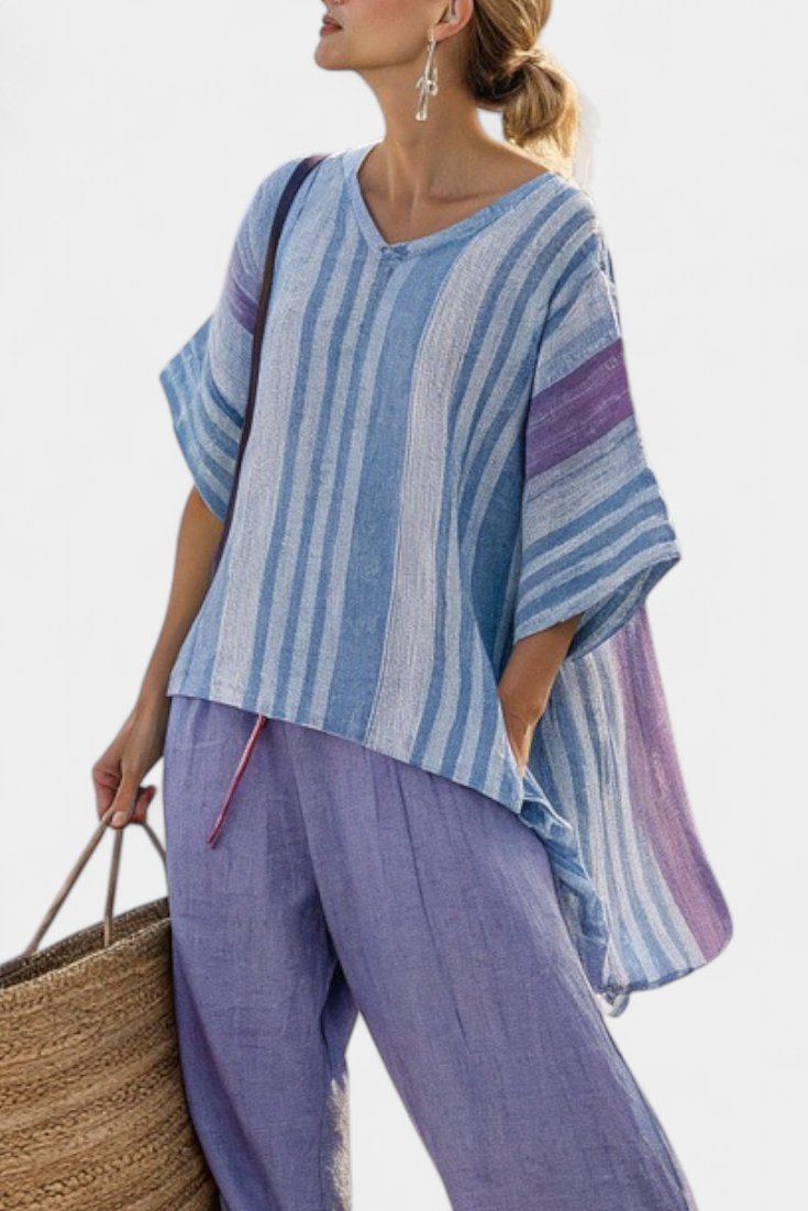 Lavender & Sky Blue Linen Set | Top and Wide-Leg Pants 2