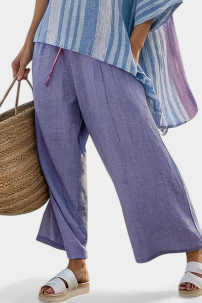 Lavender & Sky Blue Linen Set | Top and Wide-Leg Pants 3
