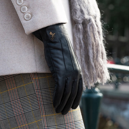 Lily Black Leather Gloves | Touchscreen Sheepskin Fleece Lined 7