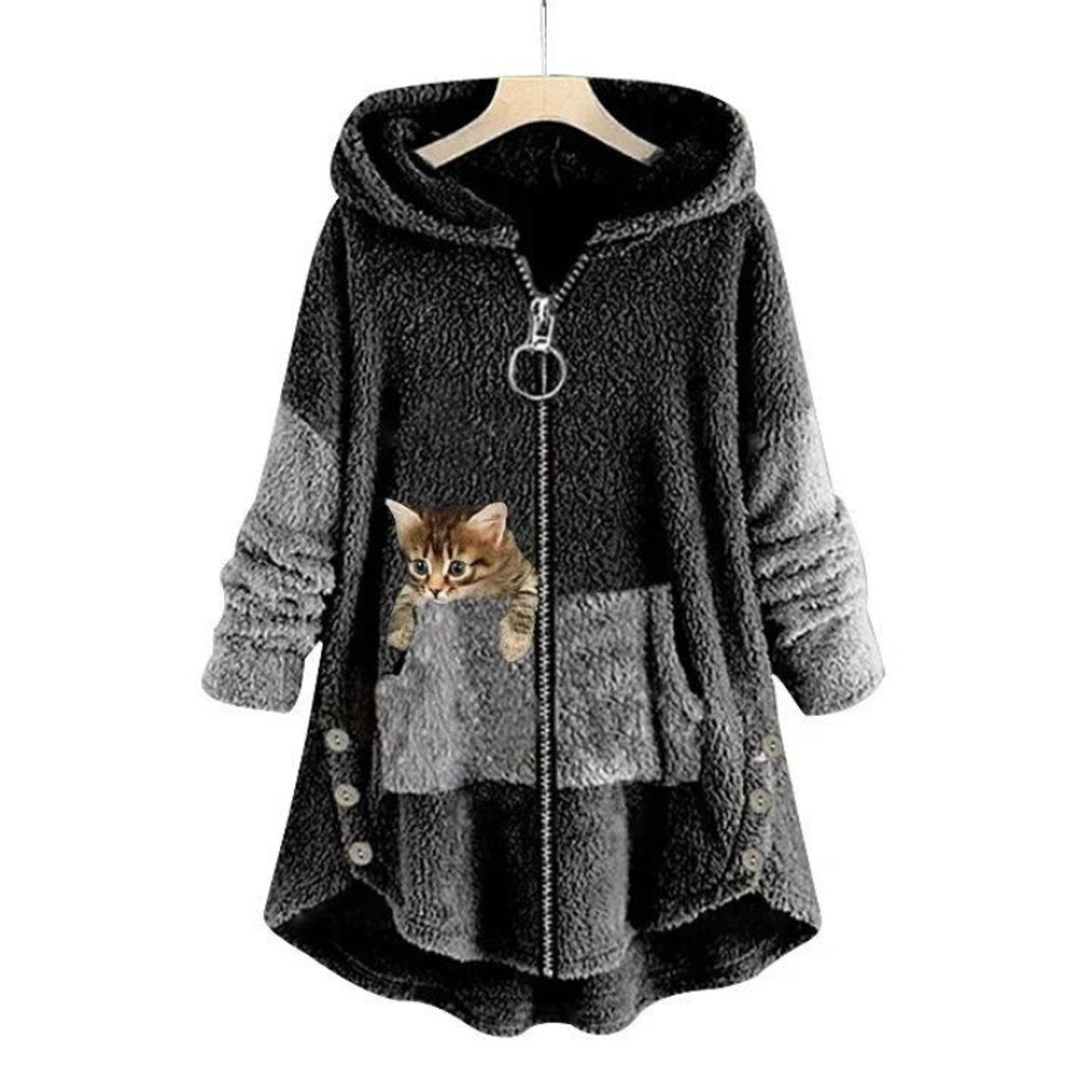 Luna | Women's Fleece Zip-Up Hooded Sweater with Cat Pocket 1