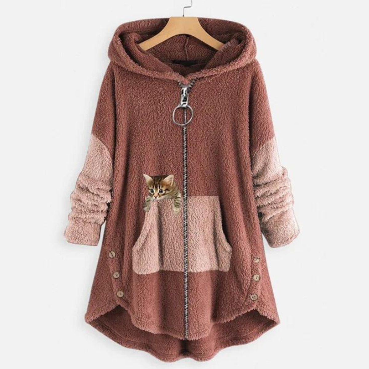 Luna | Women's Fleece Zip-Up Hooded Sweater with Cat Pocket 3