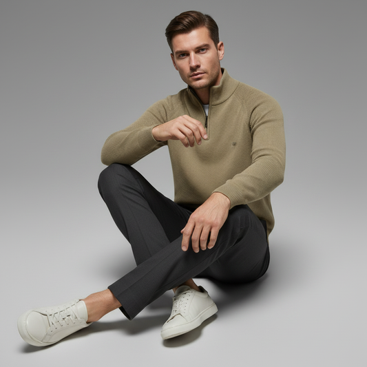 Men's Black Half-Zip Jumper | Slim Fit Knitwear