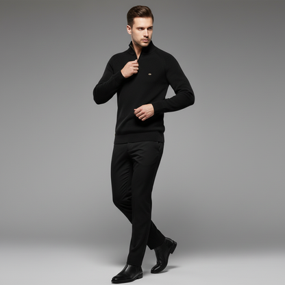 Men's Black Half-Zip Jumper | Slim Fit Knitwear
