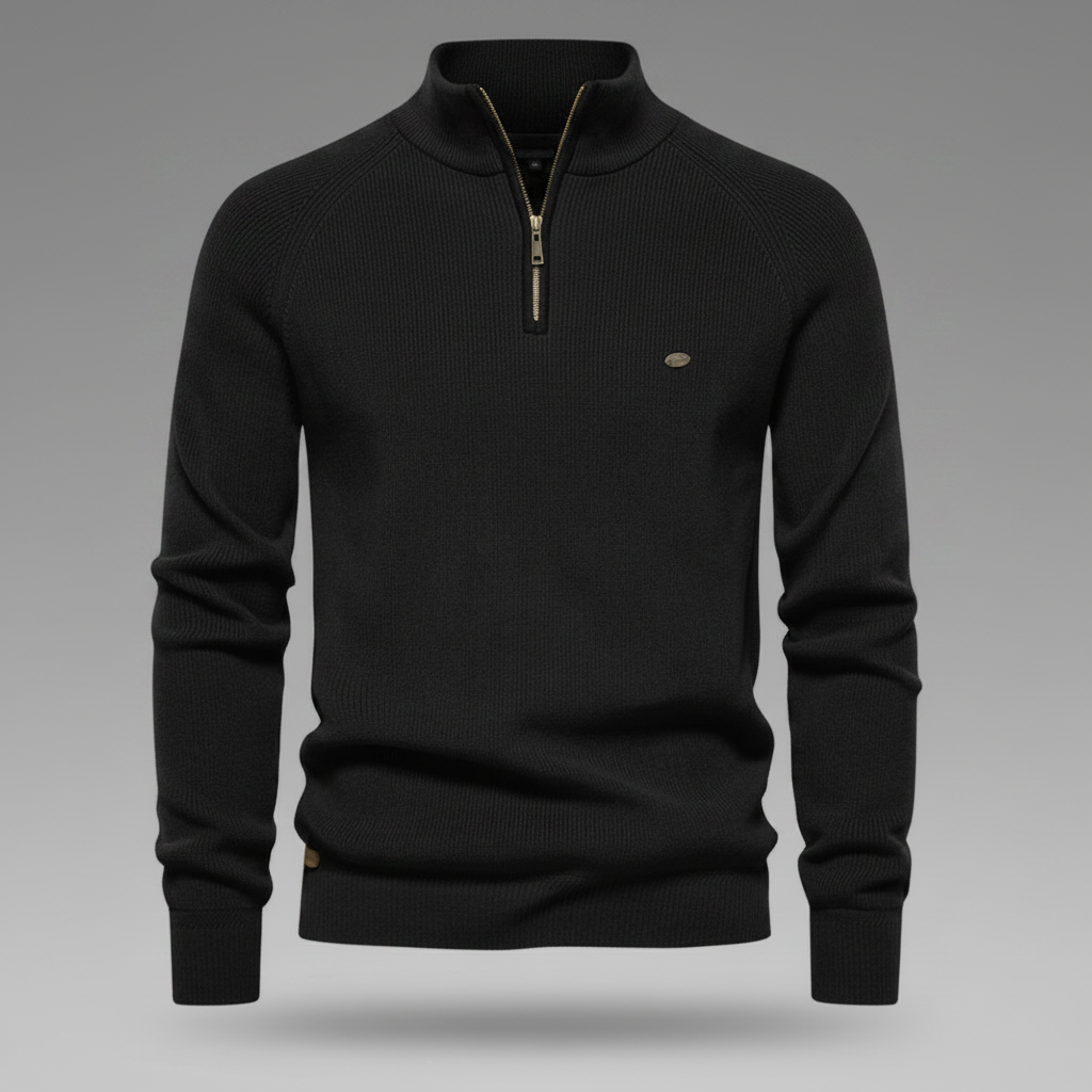Men's Black Half-Zip Jumper | Slim Fit Knitwear