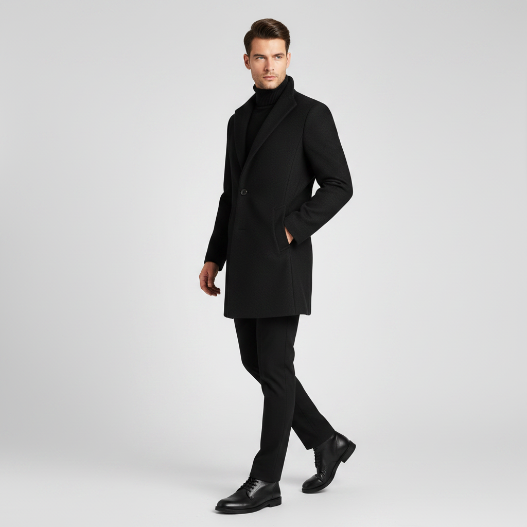 Men's Notched Lapel Overcoat | Stylish Long Men's Coat