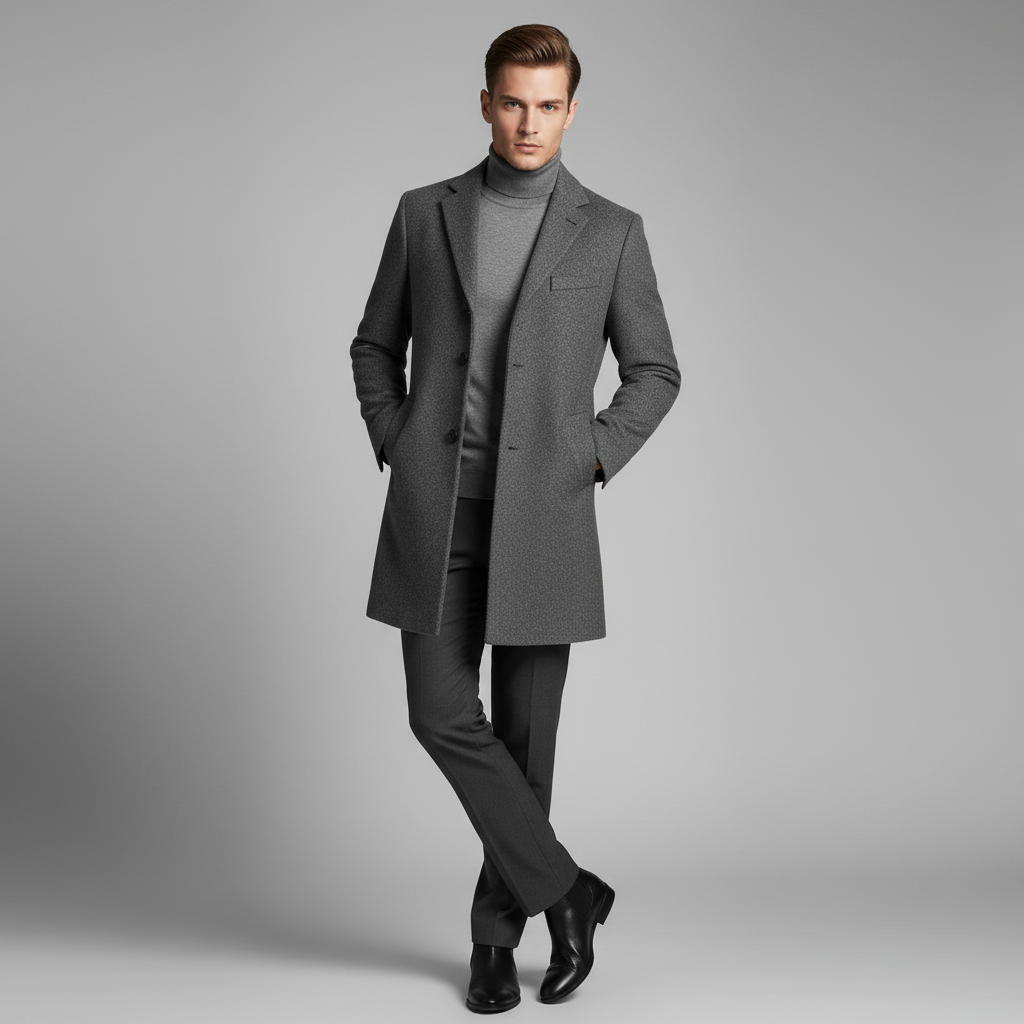 Men's Notched Lapel Overcoat | Stylish Long Men's Coat