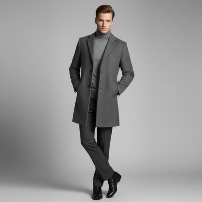 Men's Notched Lapel Overcoat | Stylish Long Men's Coat