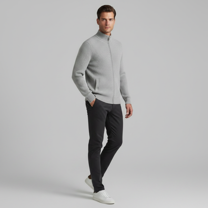 Men's Slim Fit Zip Up Cardigan | Ribbed Knit Fashion