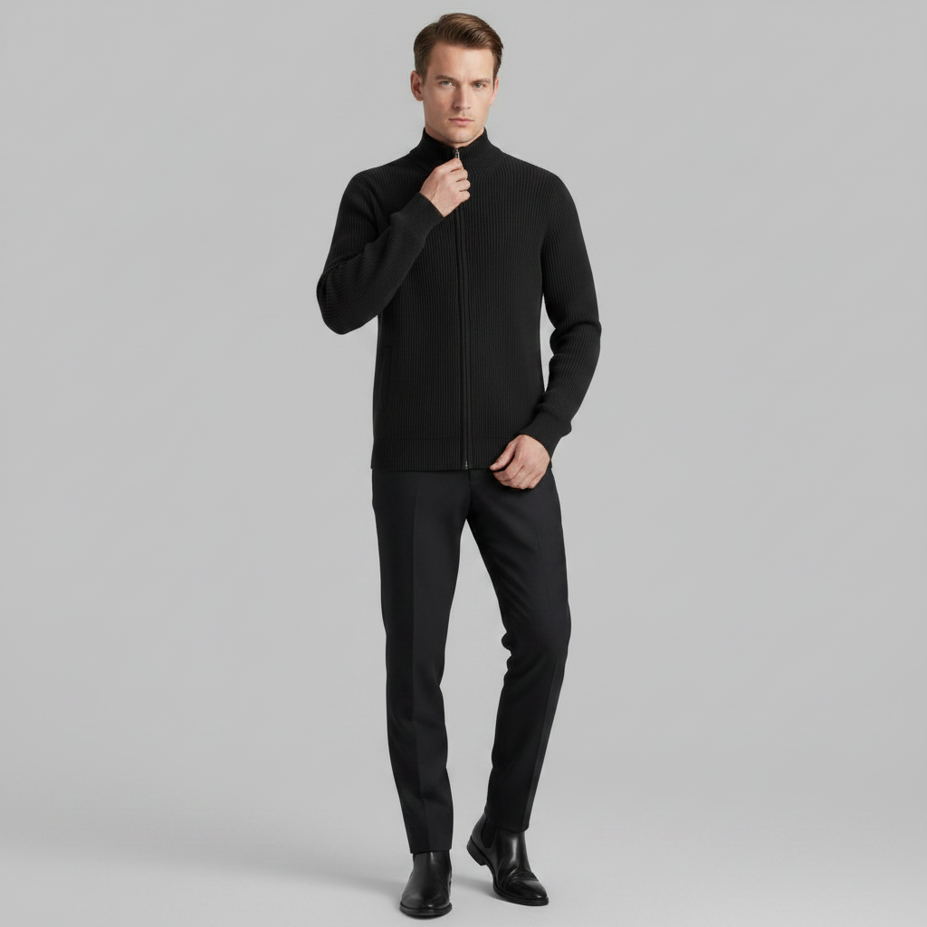 Men's Slim Fit Zip Up Cardigan | Ribbed Knit Fashion