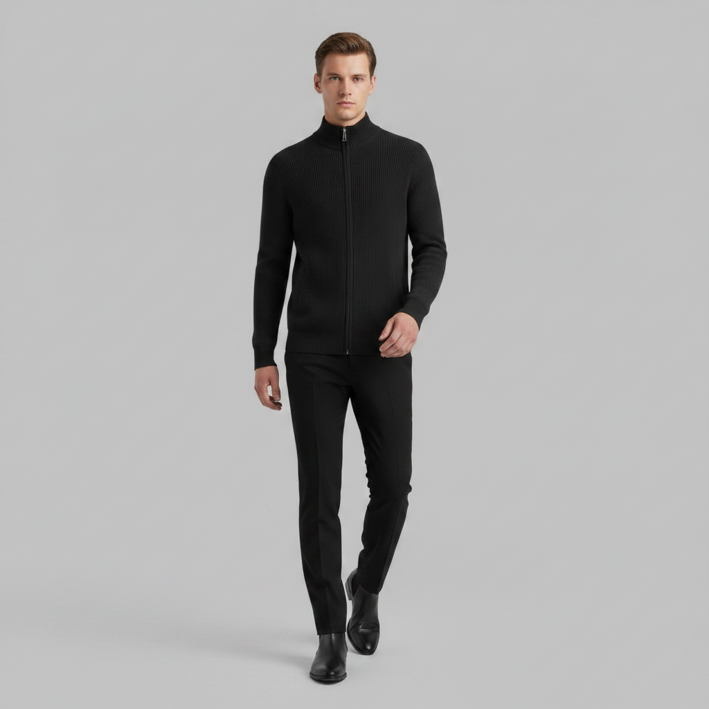 Men's Slim Fit Zip Up Cardigan | Ribbed Knit Fashion