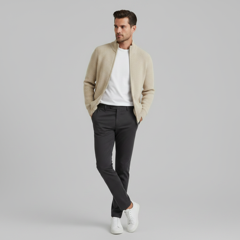 Men's Slim Fit Zip Up Cardigan | Ribbed Knit Fashion