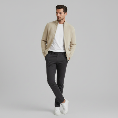 Men's Slim Fit Zip Up Cardigan | Ribbed Knit Fashion