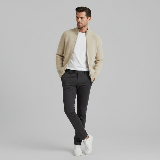 Men's Slim Fit Zip Up Cardigan | Ribbed Knit Fashion