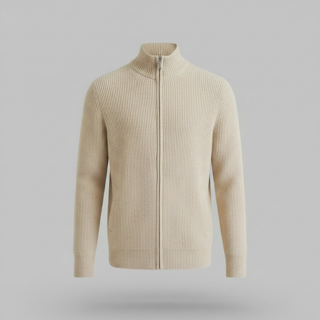 Men's Slim Fit Zip Up Cardigan | Ribbed Knit Fashion