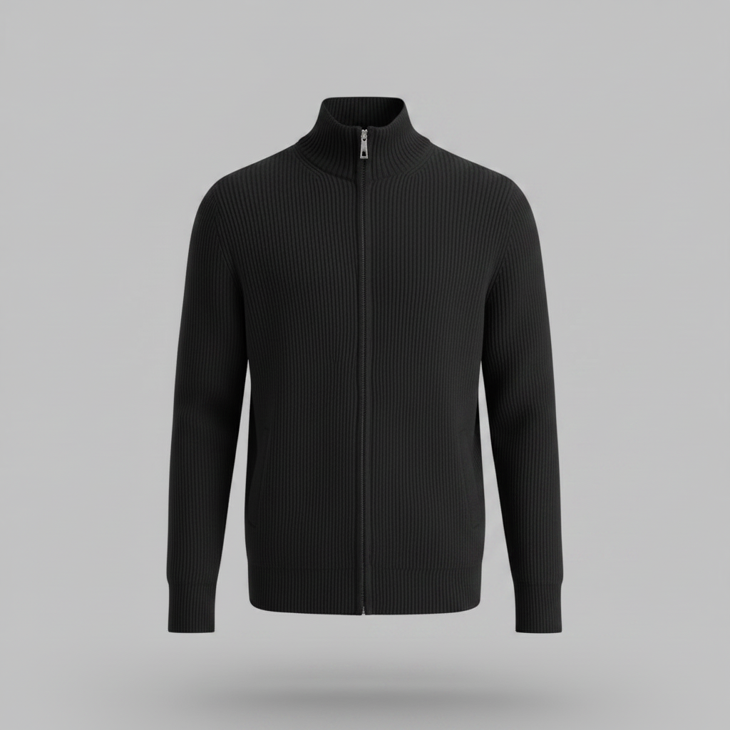 Men's Slim Fit Zip Up Cardigan | Ribbed Knit Fashion