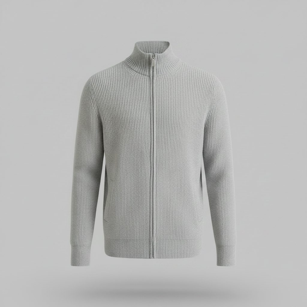 Men's Slim Fit Zip Up Cardigan | Ribbed Knit Fashion