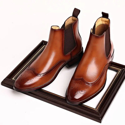 Men's Chelsea Ankle Boots | Brogue Detailing Slip-On Design 0