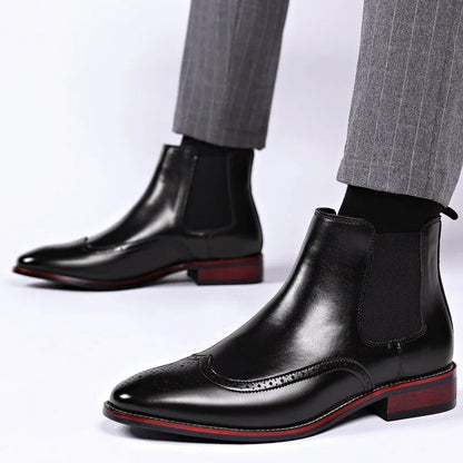 Men's Chelsea Ankle Boots | Brogue Detailing Slip-On Design 1