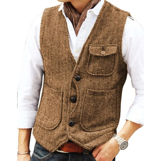 Men's Herringbone Waistcoat | Multi-Pocket Heritage Layer 0