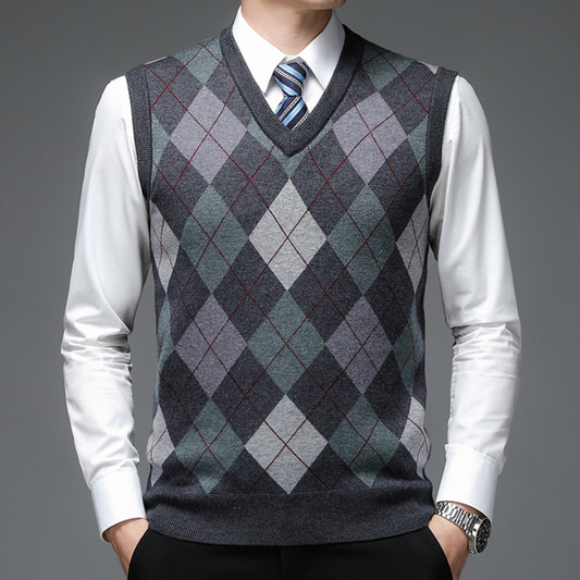 Men's Printed V Neck Sweater Vest | Stylish Knitted Vest 0